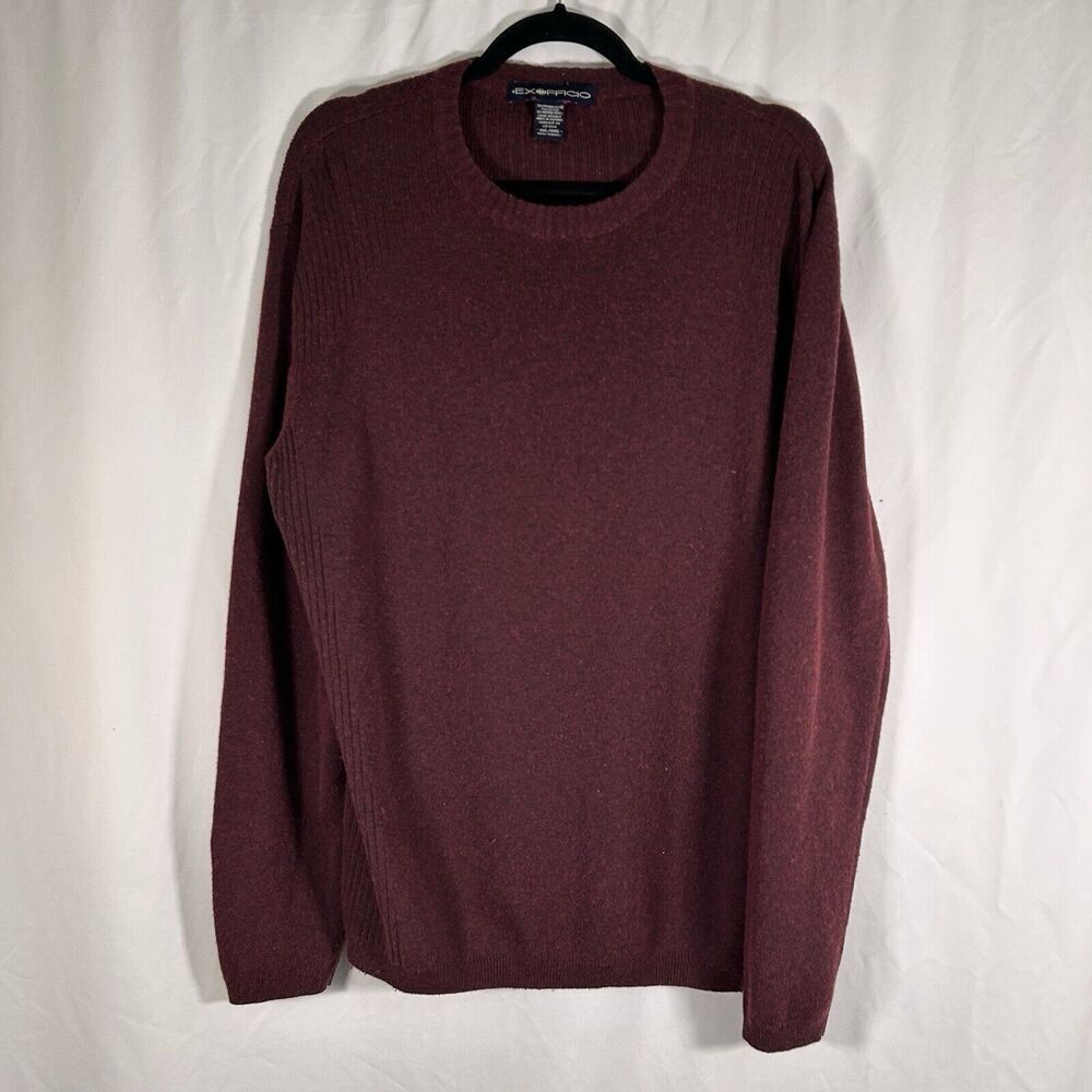 Exofficio Wool Blend Sweater Men's XXL Burgundy Long Sleeve Crew Neck Pullover